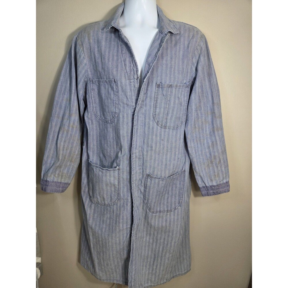 Vintage 60s HBT Herringbone Twill Denim Lab Coat RN 27108 Chore Coat Size 42